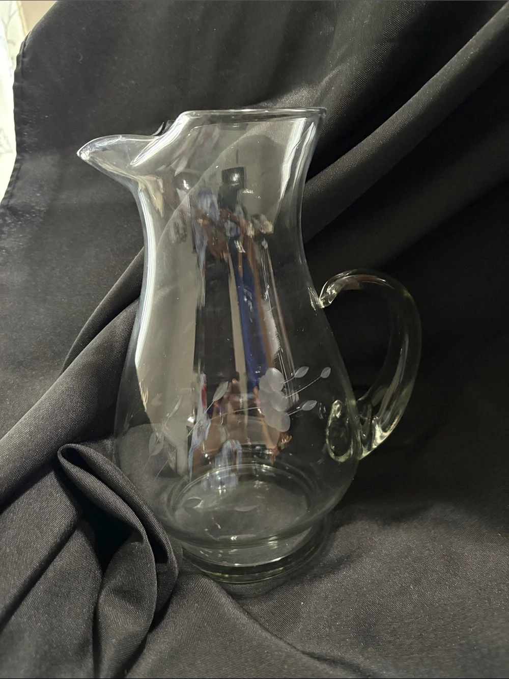Vtg Princess House Heritage Crystal Hand Blown & Etched 2 Qt Pitcher Ice Lip 10